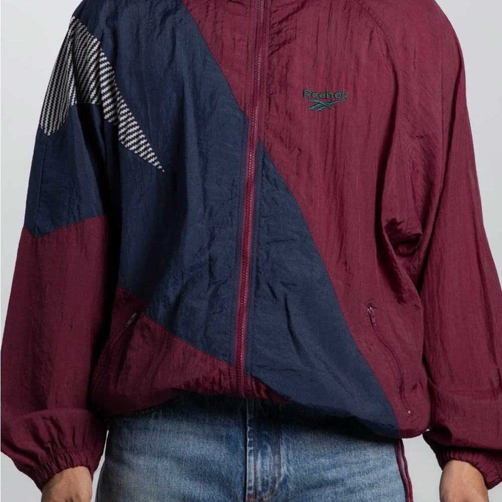 VINTAGE Reebok Jacket Mens Extra Large Blue Maroon Windbreaker Track Retro 90s